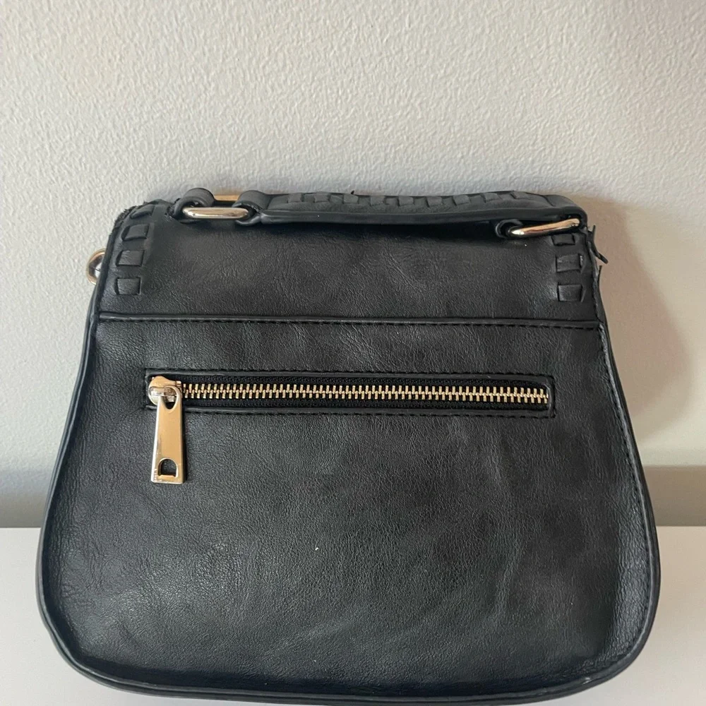 Black Woven Detail Handbag w Crossbody Option - Picture 3 of 7